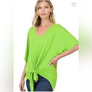 NEW! Luxe Rayon V-Neck Tie Front Top in Green